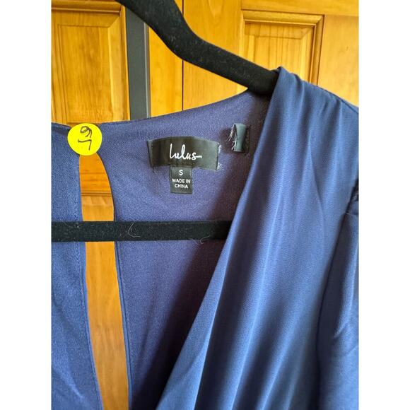 Lulu’s Navy Dramatic Plunging Front & Back - Maxi Dress with Slit - Size Small - Picture 7 of 8